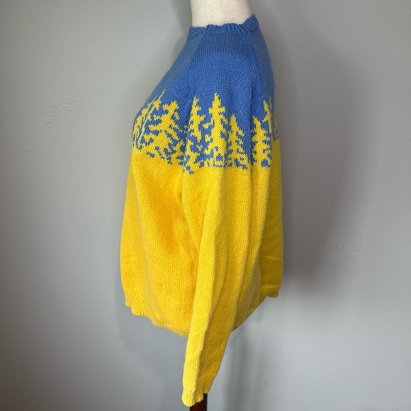Yellow & Blue Tree Line Knit Sweater | Size XL - Picture 3 of 5